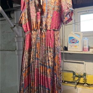 Emma & Michele Pink and Orange Boho Pleated Maxi Dress